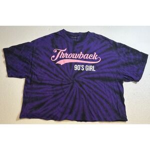 Popular Girl Throwback 90s Girl Tie Dye Crop Top XL Purple Black Raw Hem Tee‎